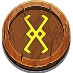 a yellow rune painted on a a wooden coin